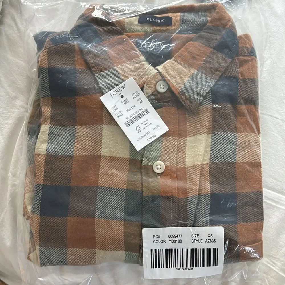 J.Crew Classic Gingham Flannel Shirt NWT